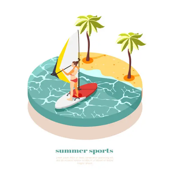 Vector illustration of 2001.i301.032.S.m004.c13.Summer sports and outdoor activities isometric composition