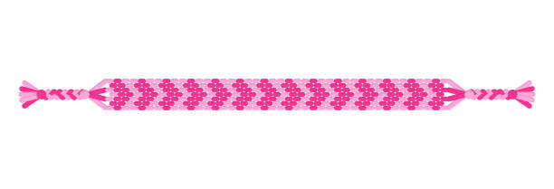 Vector love handmade hippie friendship bracelet of pink threads. Vector love handmade hippie friendship bracelet of pink threads. Macrame normal pattern. Valentine's day and free love wristband illustrations stock illustrations
