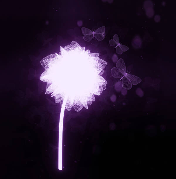 istock stylized unusual glowing violet Flower with Buterflies. Magic cosmic flower on a black background. 3d render 1356140540