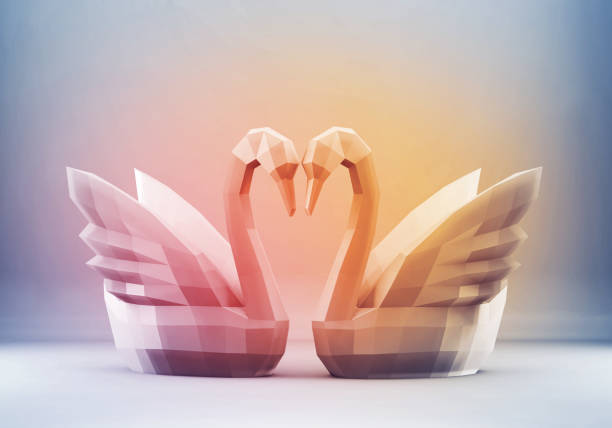 istock Polygonal Swans, two swans love concept, 3d rendered 1356140593