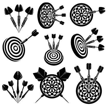 Set of darts and design elements. Design element for emblem, sign, poster, t shirt. Vector illustration