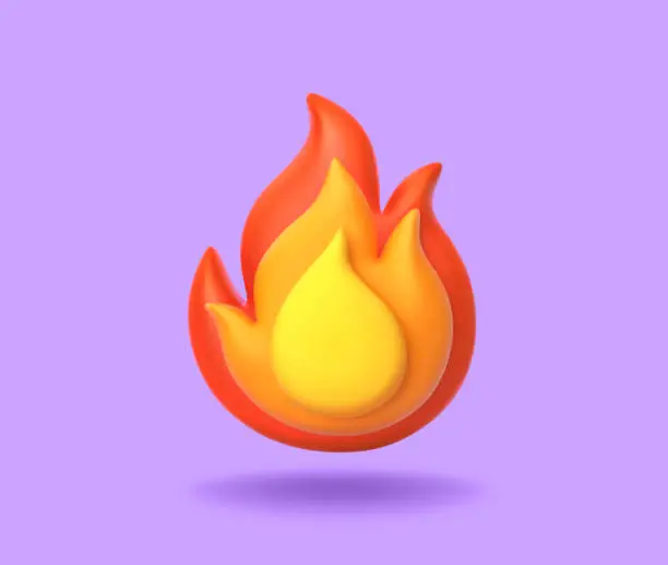 Photo of Cartoon fire flame isolated on purple background