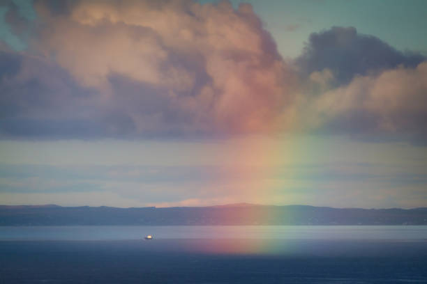 Amazing rainbow over the Atlantic ocean in Ireland