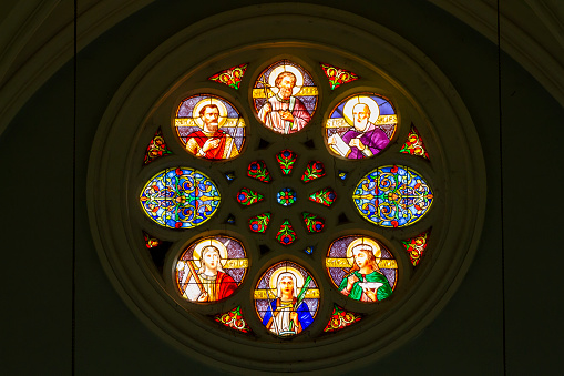 Stained Glass Window Of A Famous Catholic Church.