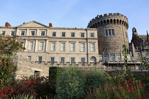 Dublin, Ireland - September 20, 2021: View of Dublin Castle built in the 12th century and rebuilt in the 18th century