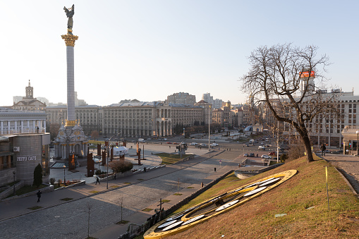 KYIV, UKRAINE - Nov. 16, 2021: Independence Square in Kyiv. View of the central part of Kyiv, St. Sophia cathedral, street Khreshchatyk and Independence Square in Kyiv