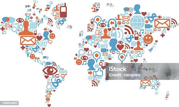 World Map Shape Made With Social Media Icons Stock Illustration - Download Image Now - Shape, Social Issues, Social Media