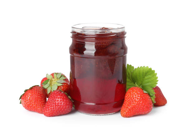istock Delicious pickled strawberry jam and fresh berries isolated on white 1356149271