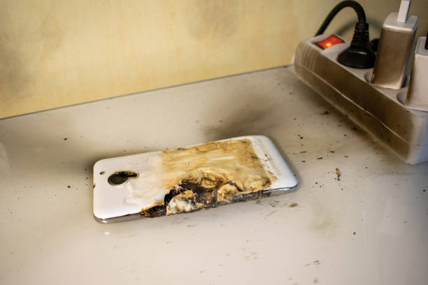 istock Smartphone white and consequences of faulty battery during charging 1356149376
