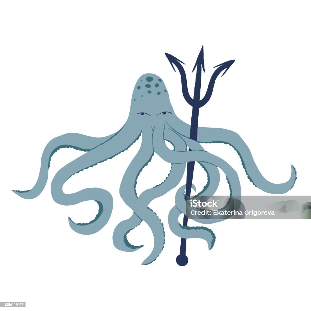 Phantasy Monstrous Octopus King Of The Sea With A Trident Magical  Underwater Creature Fairytale Character Deep Ocean Inhabitant Handdrawn  Isolated Vector Illustration Stock Illustration - Download Image Now -  iStock