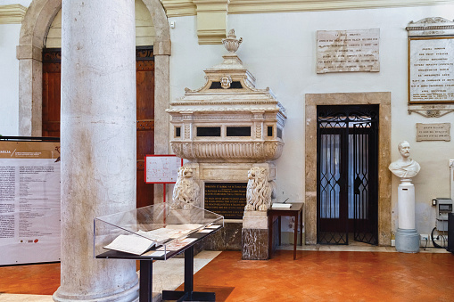 Bergamo, Italy - May 22, 2019: Interiors in the famous Bergamo library Biblioteca Civica Angelo Mai.