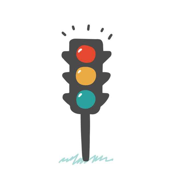 illustrazioni stock, clip art, cartoni animati e icone di tendenza di icona carina del semaforo del cartone animato per il concetto. semplice illustrazione vettoriale. - stoplight