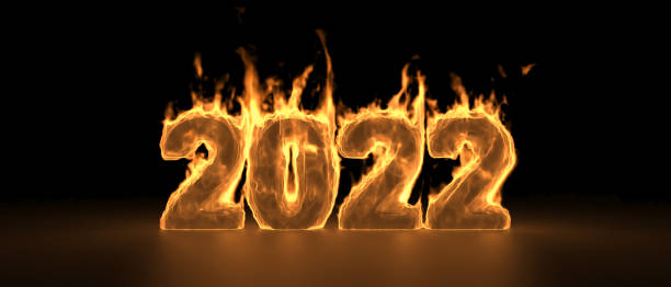 istock Happy New Year 2022. Burning number, Year on fire, black background. 3d illustration 1356159182