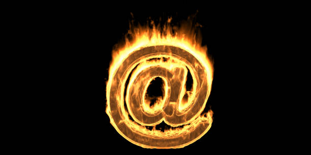 Burning e mail address sign. Hot red flaming fire font glowing on black background. 3d illustration Burning email address sign. Fire flame mail symbol with smoke and fiery effect. Hot red  flaming burn font glowing on black background. 3d illustration fire letter e stock pictures, royalty-free photos & images