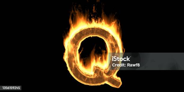 Fire Alphabet Letter Q Burning Flame Hot Fiery Font Glowing Black Background 3d Illustration Stock Photo - Download Image Now