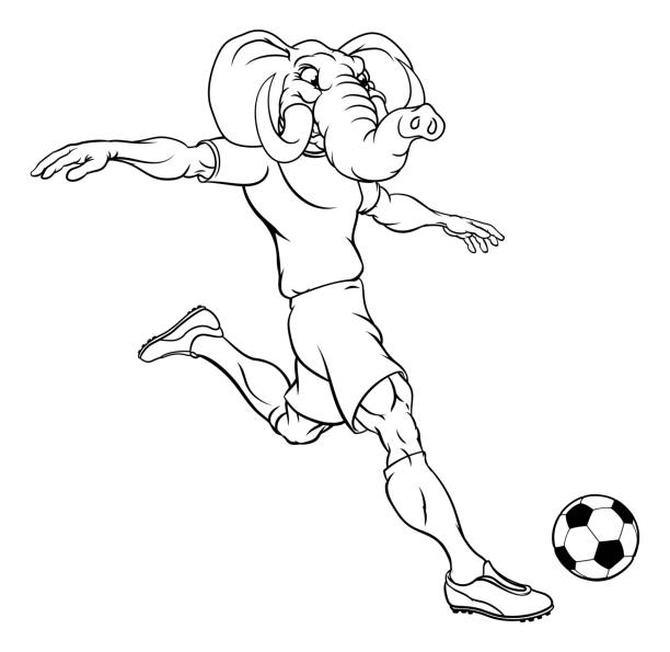 Elephant Soccer Football Player Sports Mascot An elephant soccer football player cartoon animal sports mascot kicking the ball republican elephant logo stock illustrations