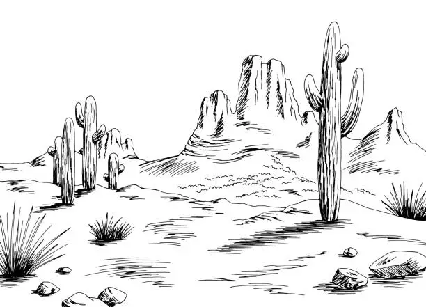 Vector illustration of Prairie graphic black white desert landscape sketch illustration vector