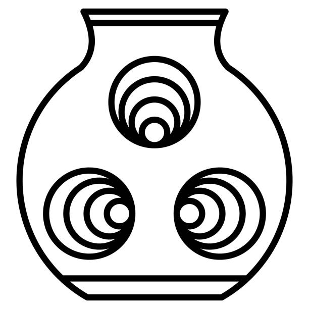 illustrations, cliparts, dessins animés et icônes de vase, urne, amphore sphérique avec un dessin de cercles concentriques. un élément intérieur pour un design unique. icône vectorielle, contour, isolé. - concentric individuality sphere circle