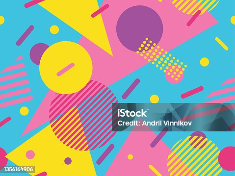 istock Geometric seamless pattern in 80s style. Abstract geometric background design for brochures, banners and advertisements. 80s - 90s style wrapping paper pattern. Vector illustration 1356164906