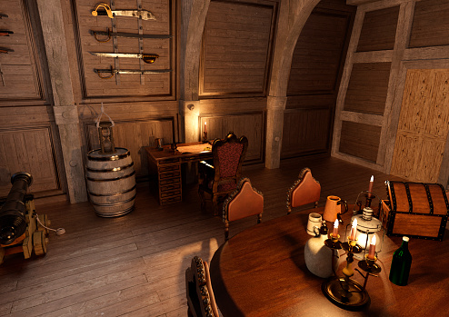 3D illustration pirate cabin
