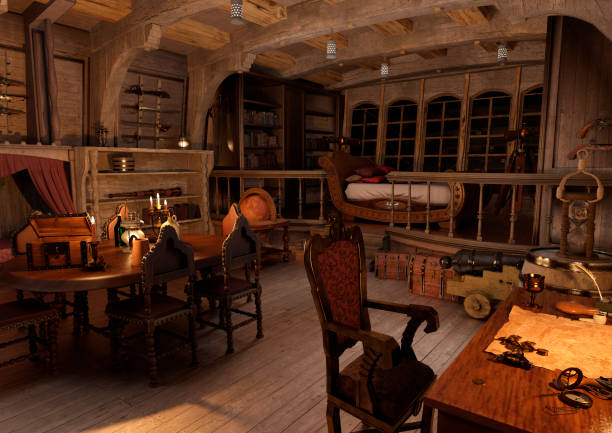 3D illustration pirate cabin