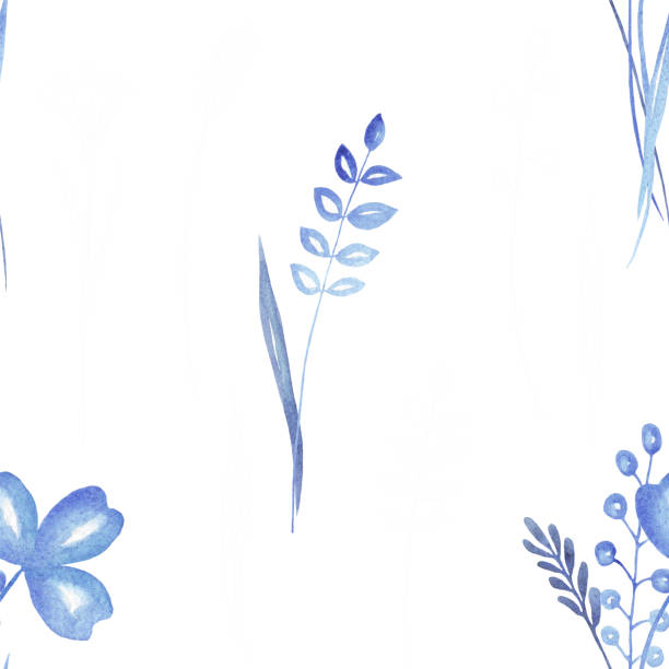 istock Blue foliage. Watercolor. Seamless pattern. Hand painting 1356169602