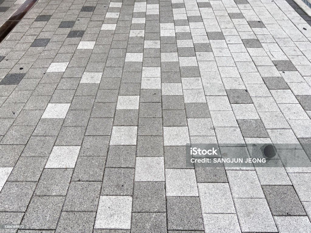 Waymarks Block Sidewalk Block With White And Black Bricks Stock Photo - Download Image ...