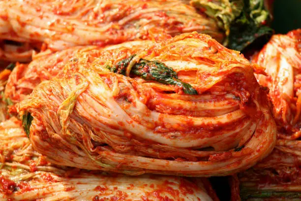 Deliciously marinated fresh cabbage and kimchi