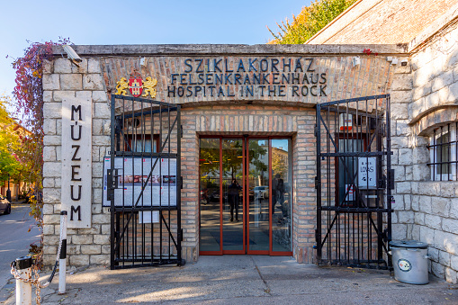 Budapest, Hungary - October 2021: Hospital in the Rock museum at Buda castle