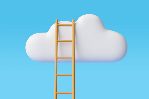 istock Ladder supported by a cloud. Cartoon style. 3d illustration. 1356172102