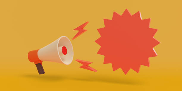 Megaphone with blank speech balloon isolated on orange background. 3d illustration.