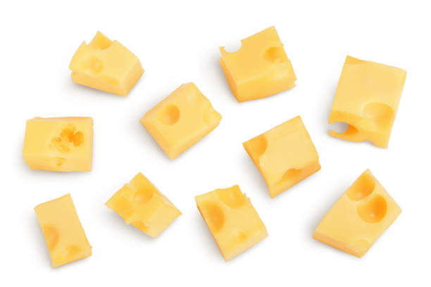 istock cubes of cheese isolated on white background with clipping path. Top view. Flat lay 1356172967