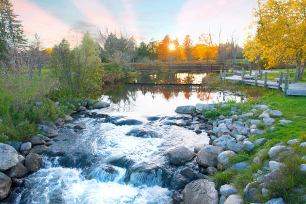 istock Waterfall on the AuSable River in fall-Grayling Michigan 1356176881