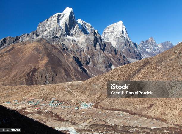 Dingboche Village And Himalayas Mountains Stock Photo - Download Image Now - Agricultural Field, Asia, Base Camp
