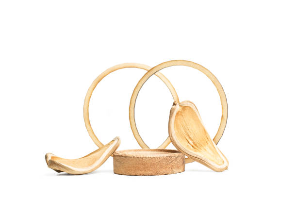 istock A round wooden base with ornaments on a white background 1356183184