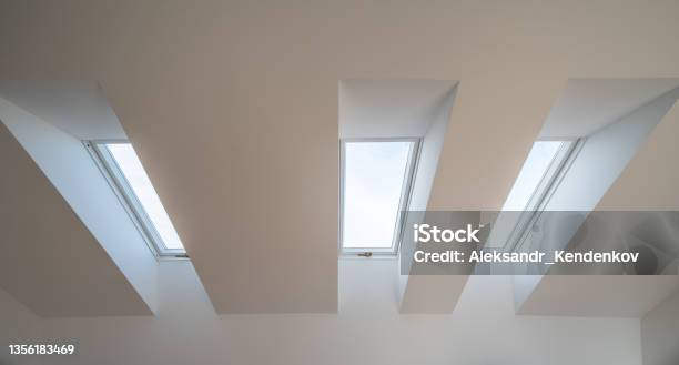 Sloping Window Projection Modern Interior Windows On Sloping Roof White Ceiling Stock Photo ...