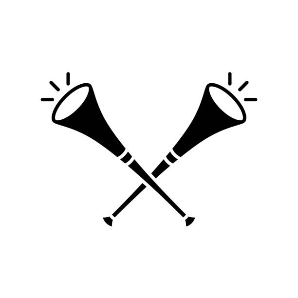 ilustrações de stock, clip art, desenhos animados e ícones de two crossed vuvuzelas, silhouette icon. symbol of cheer on team - vuvuzela