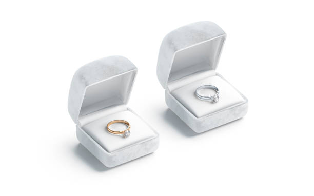 istock Blank white box with gold and silver diamond ring mockup 1356191279