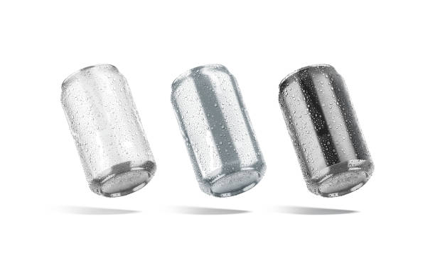 Blank black, silver, white aluminum 330 ml soda can mockup drops Blank black, silver, white aluminum 330 ml soda can mockup drops, 3d rendering. Empty canned cold beverage mock up bottom, isolated. Clear wet cylinder bank with alcohol template. can bottom stock pictures, royalty-free photos & images