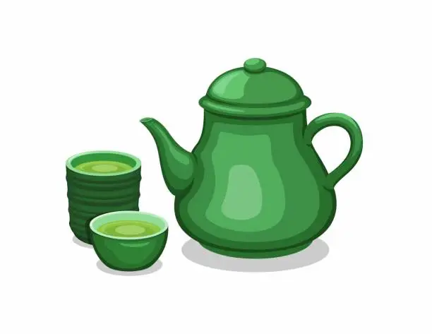 Vector illustration of Tea on teapot and cup asian traditional healthy drink object set illustration vector