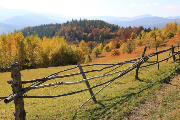 istock wooden fence in mountains 1356192705