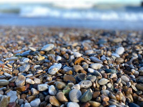 Rocks along Lake Michigan Beach Shoreline stock photo