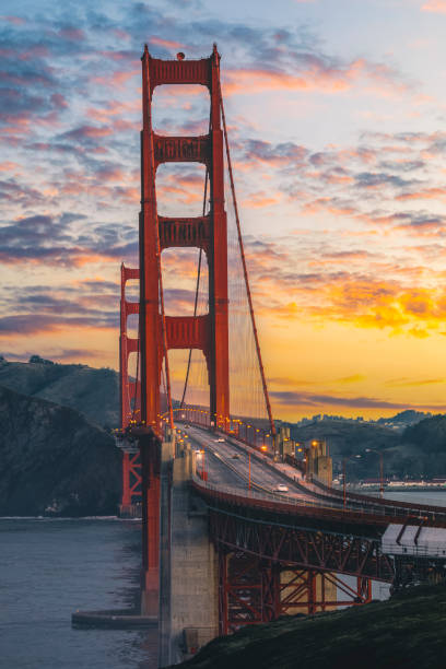 Golden Gate Bridge, San Francisco, California, USA The world famous Golden Gate bridge during sunrise in San Francisco, California, USA headland photos stock pictures, royalty-free photos & images
