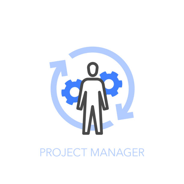 Project manager symbol with a person and process arrows Project manager symbol with a person and process arrows. Easy to use for your website or presentation. project manager stock illustrations