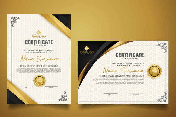 шаблон сертификата с классической рамкой и современным рисунком, диплом, векторная иллюстрация - frame certificate picture frame contemporary stock illustrations