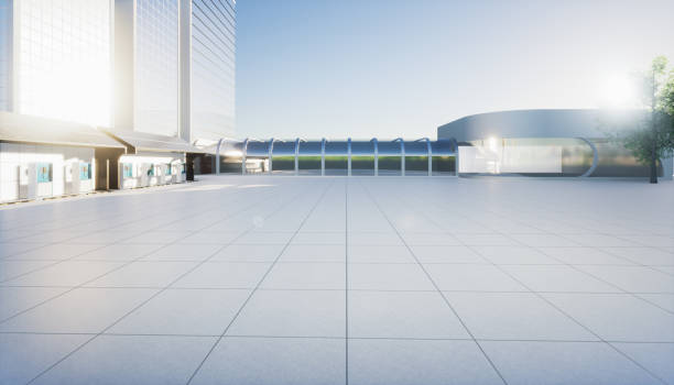 3d rendering of empty space on concrete floor for product display background.