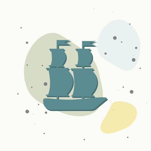 ilustrações, clipart, desenhos animados e ícones de navio, barco. nave navegá-lo em fundo multicolorido. - veleiro luxo