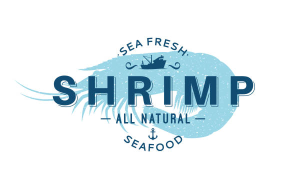 새우 추상 라벨 디자인 - shrimp stock illustrations
