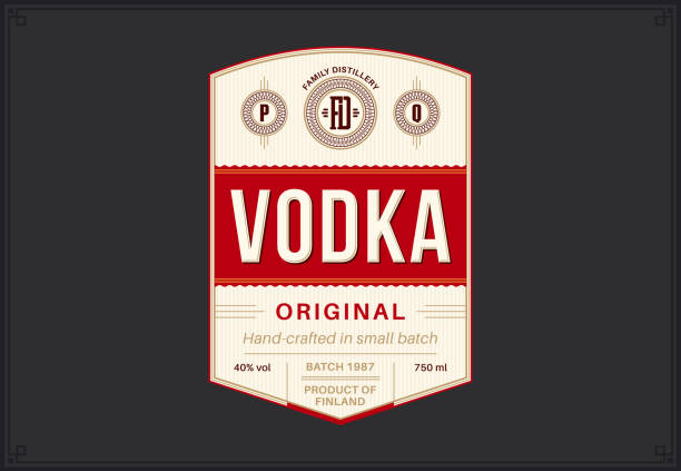 Vector vodka label template Vector beige and red vodka label template. Distilling business branding and identity design elements vodka stock illustrations