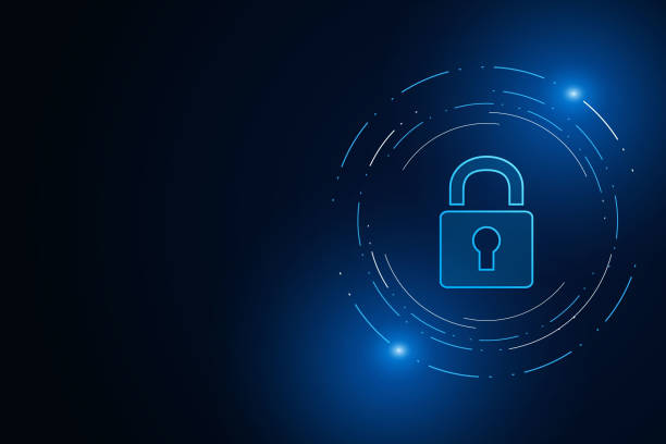 Cyber security technology concept , Shield With Keyhole icon  , personal data , effect transparency , gradient desktop computer backgrounds stock illustrations